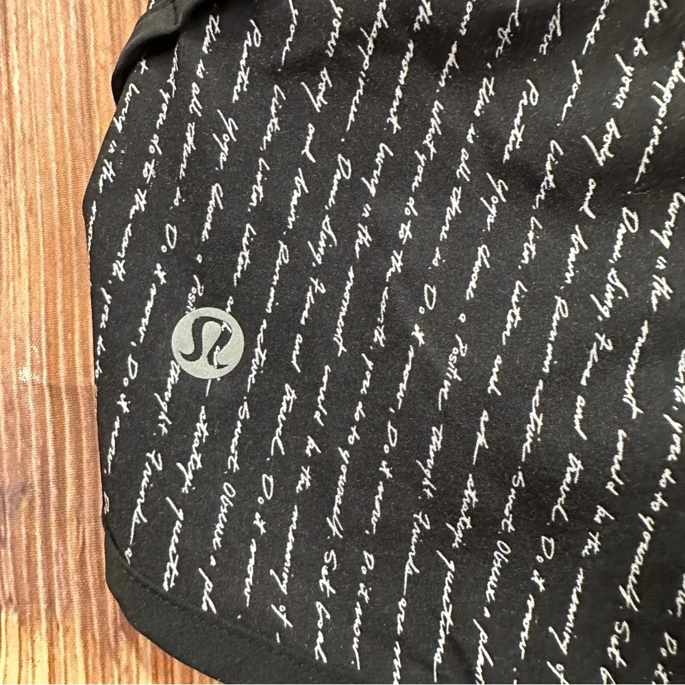 Lululemon Women’s Running Shorts Black White Printed Writing Size 6